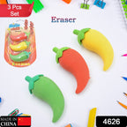 3D Fancy Colorful Chili Shape Erasers – Mini Novelty Eraser Set (3 Pc)